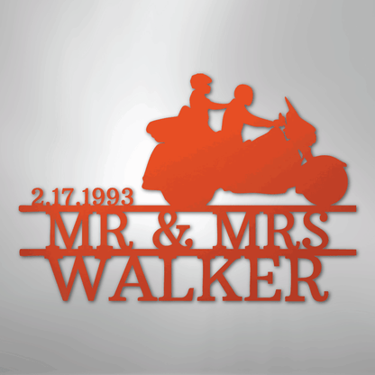 Custom Metal Wall Art - Personalized Biker Couple Name Monogram Orange