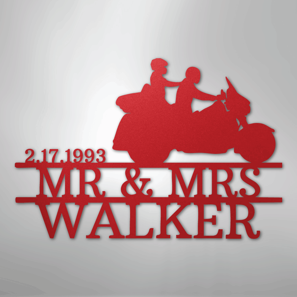 Custom Metal Wall Art - Personalized Biker Couple Name Monogram Red