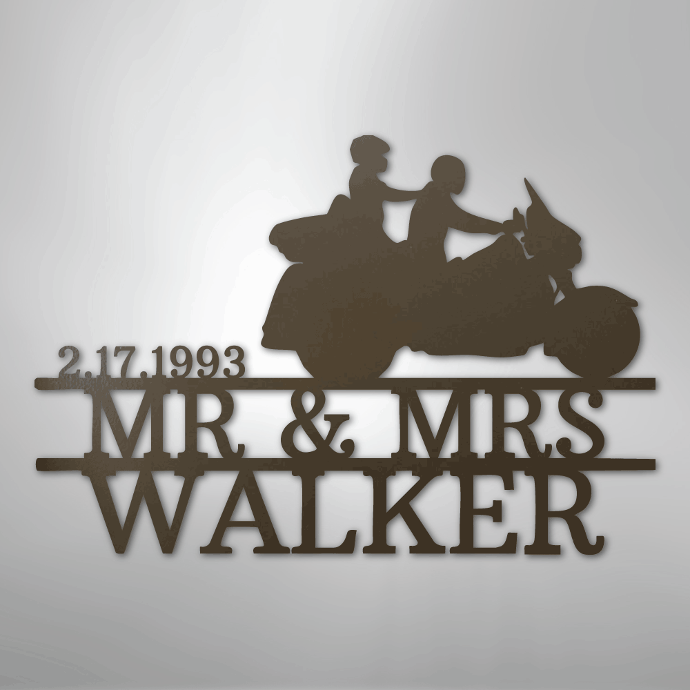 Custom Metal Wall Art - Personalized Biker Couple Name Monogram Stone
