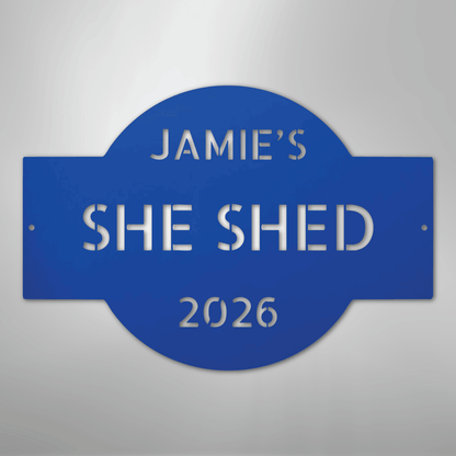 Custom Metal Wall Art - Personalized Family Name Shed Monogram Sign Blue
