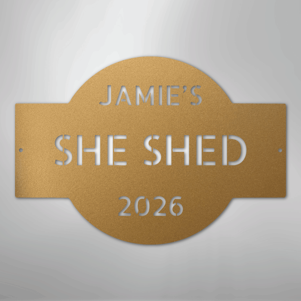 Custom Metal Wall Art - Personalized Family Name Shed Monogram Sign Gold