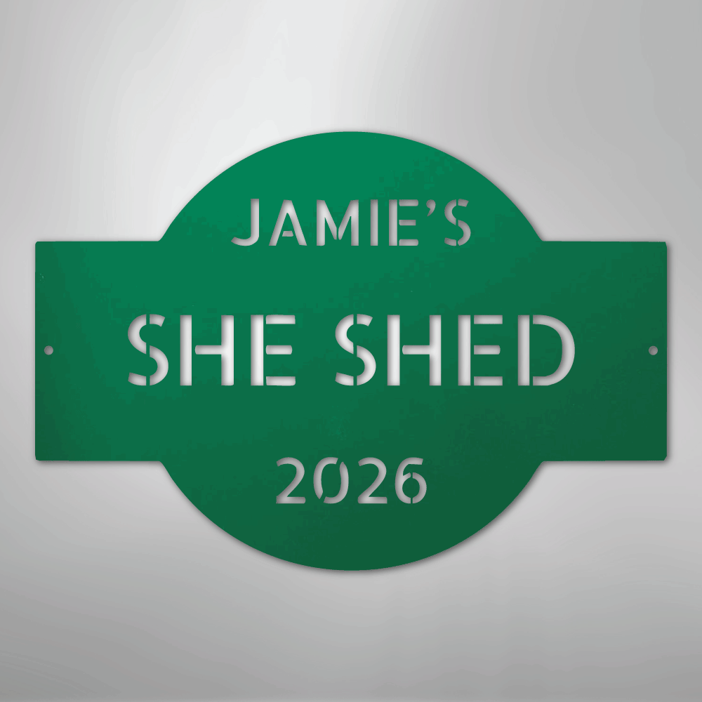 Custom Metal Wall Art - Personalized Family Name Shed Monogram Sign Green