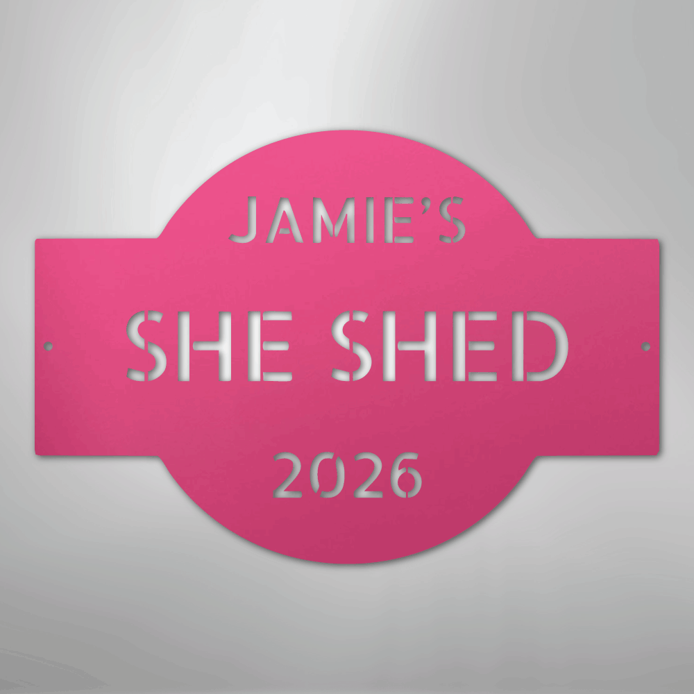 Custom Metal Wall Art - Personalized Family Name Shed Monogram Sign Pink