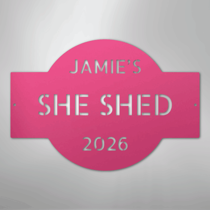 Custom Metal Wall Art - Personalized Family Name Shed Monogram Sign Pink