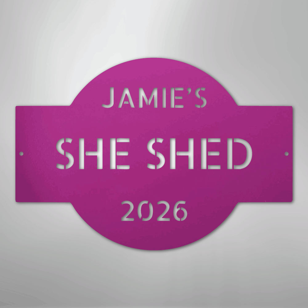 Custom Metal Wall Art - Personalized Family Name Shed Monogram Sign Purple