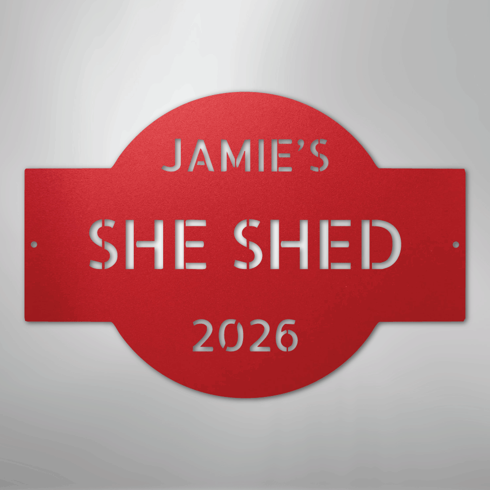 Custom Metal Wall Art - Personalized Family Name Shed Monogram Sign Red