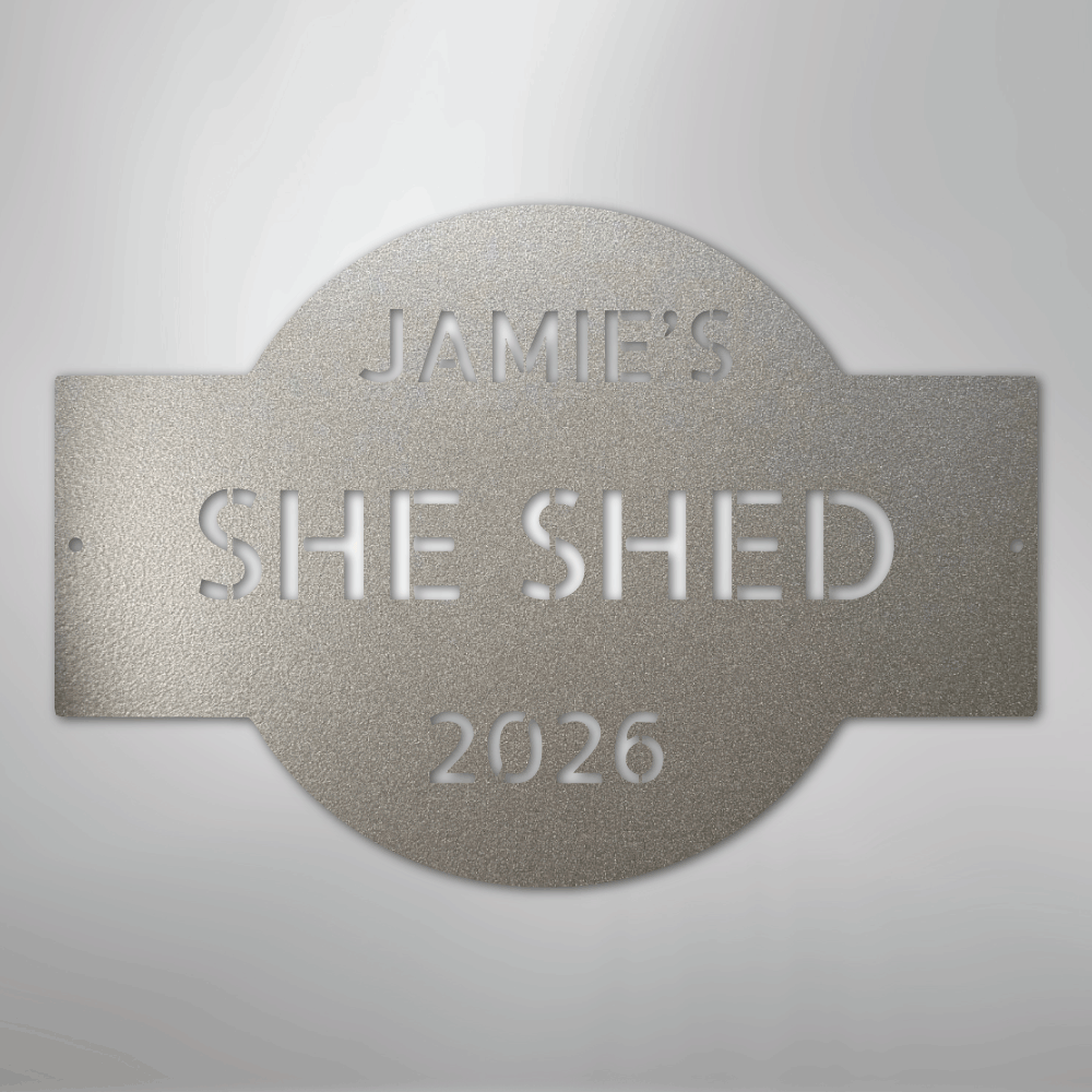 Custom Metal Wall Art - Personalized Family Name Shed Monogram Sign Silver