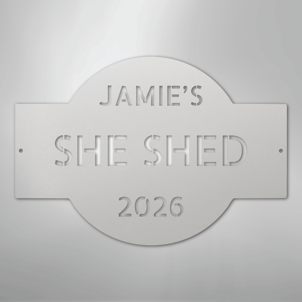 Custom Metal Wall Art - Personalized Family Name Shed Monogram Sign White