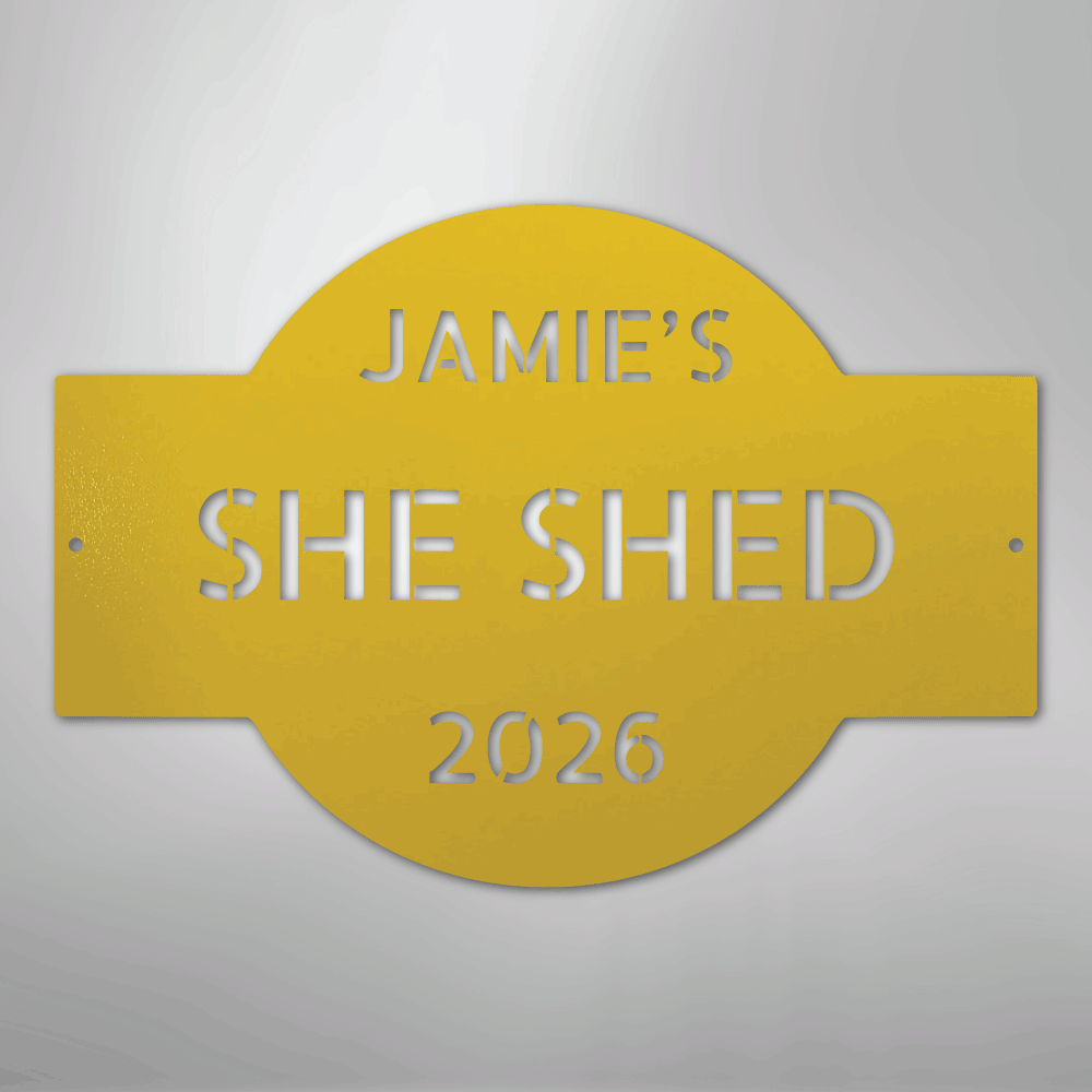 Custom Metal Wall Art - Personalized Family Name Shed Monogram Sign Yellow