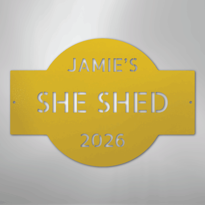 Custom Metal Wall Art - Personalized Family Name Shed Monogram Sign Yellow