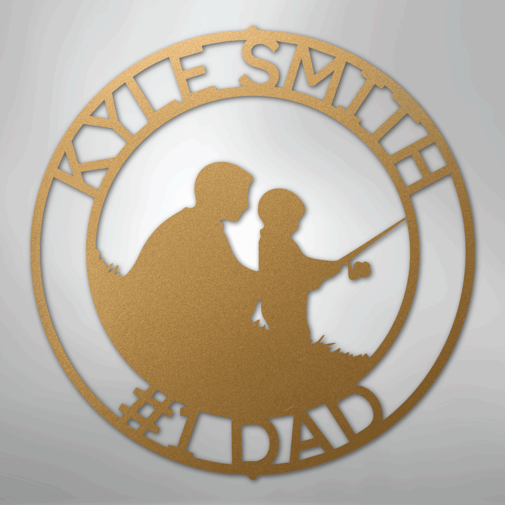 Custom Metal Wall Art - Personalized Dad Fishing Sign Gold