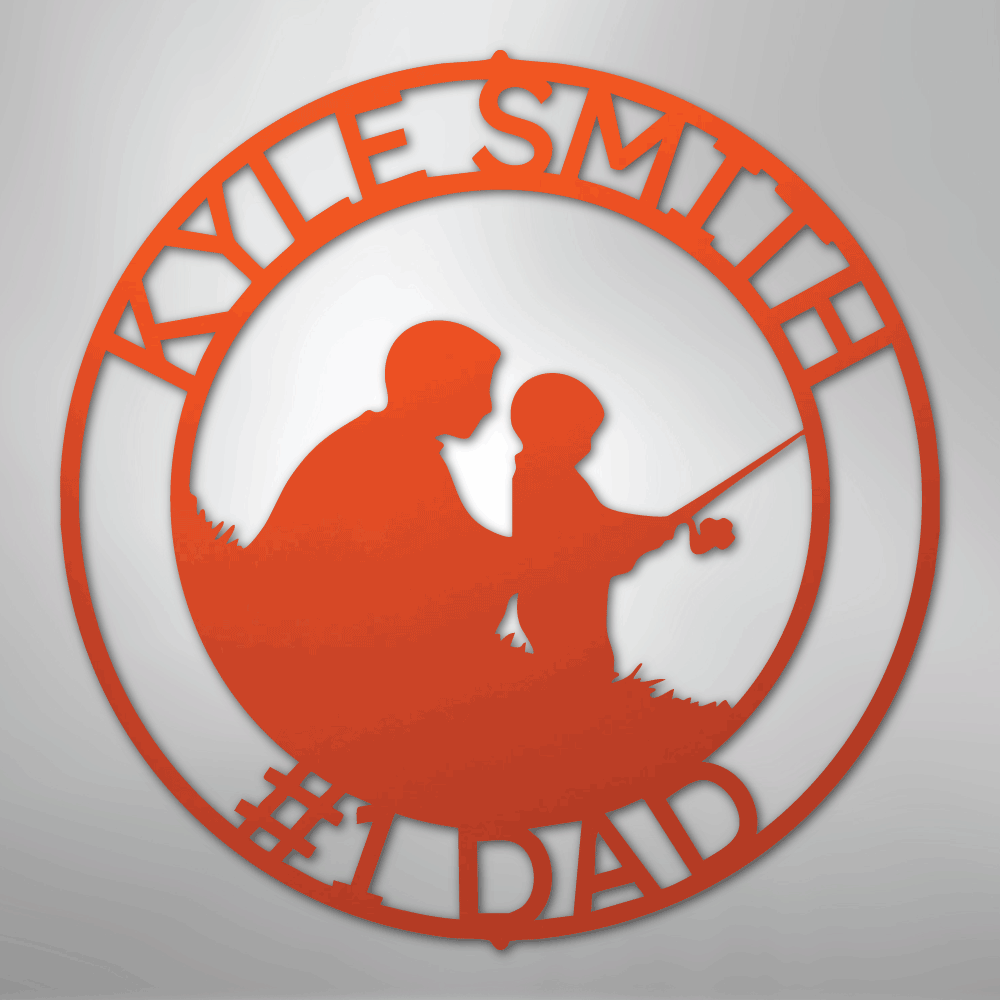 Custom Metal Wall Art - Personalized Dad Fishing Sign Orange