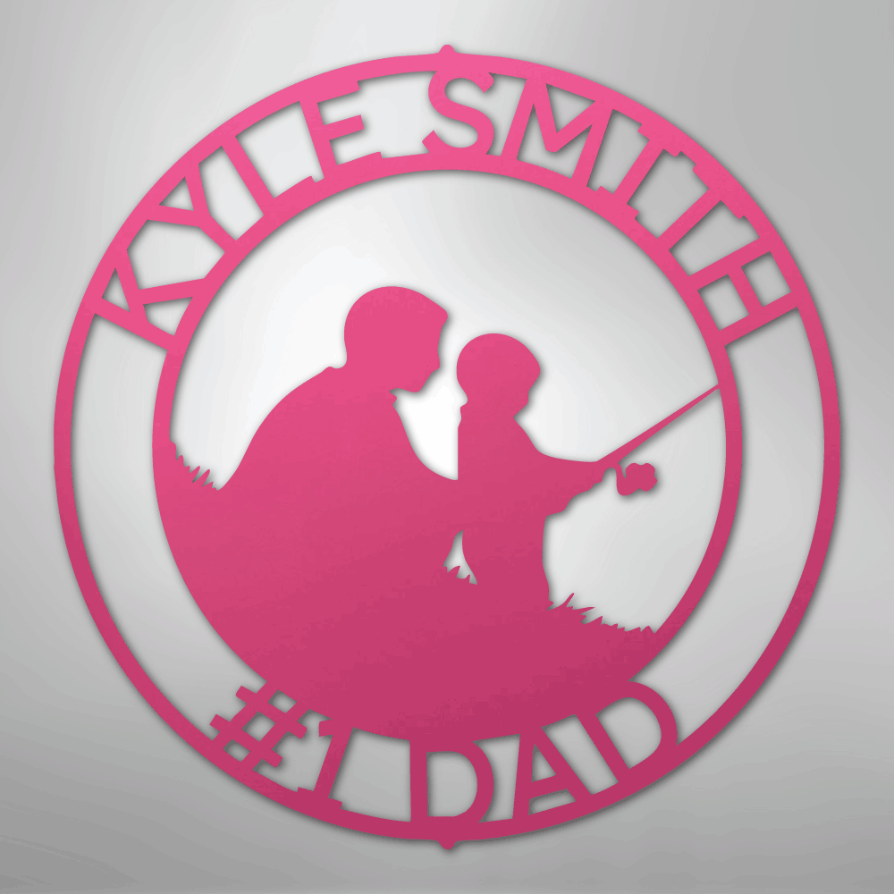 Custom Metal Wall Art - Personalized Dad Fishing Sign Pink