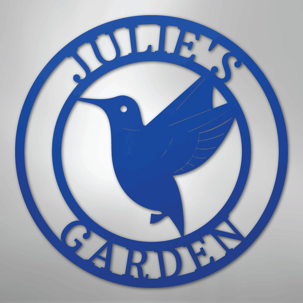 Custom Metal Wall Art - Personalized Hummingbird Name Sign Blue