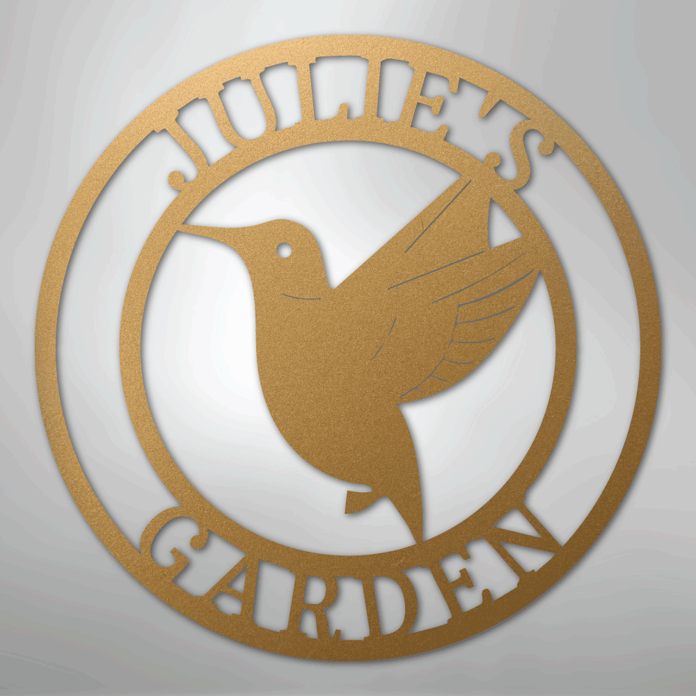 Custom Metal Wall Art - Personalized Hummingbird Name Sign Gold