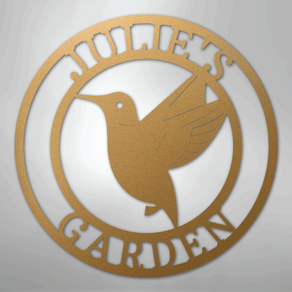 Custom Metal Wall Art - Personalized Hummingbird Name Sign Gold