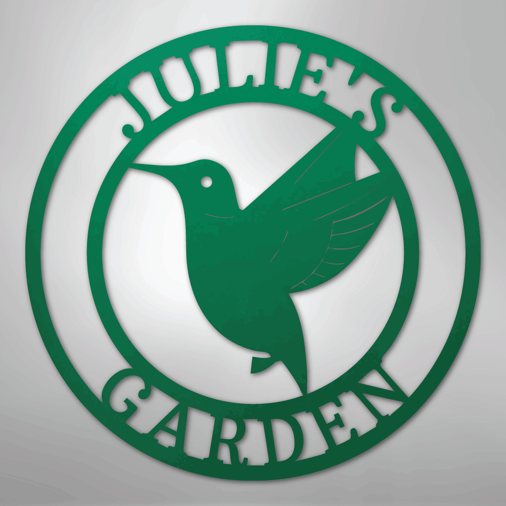 Custom Metal Wall Art - Personalized Hummingbird Name Sign Green