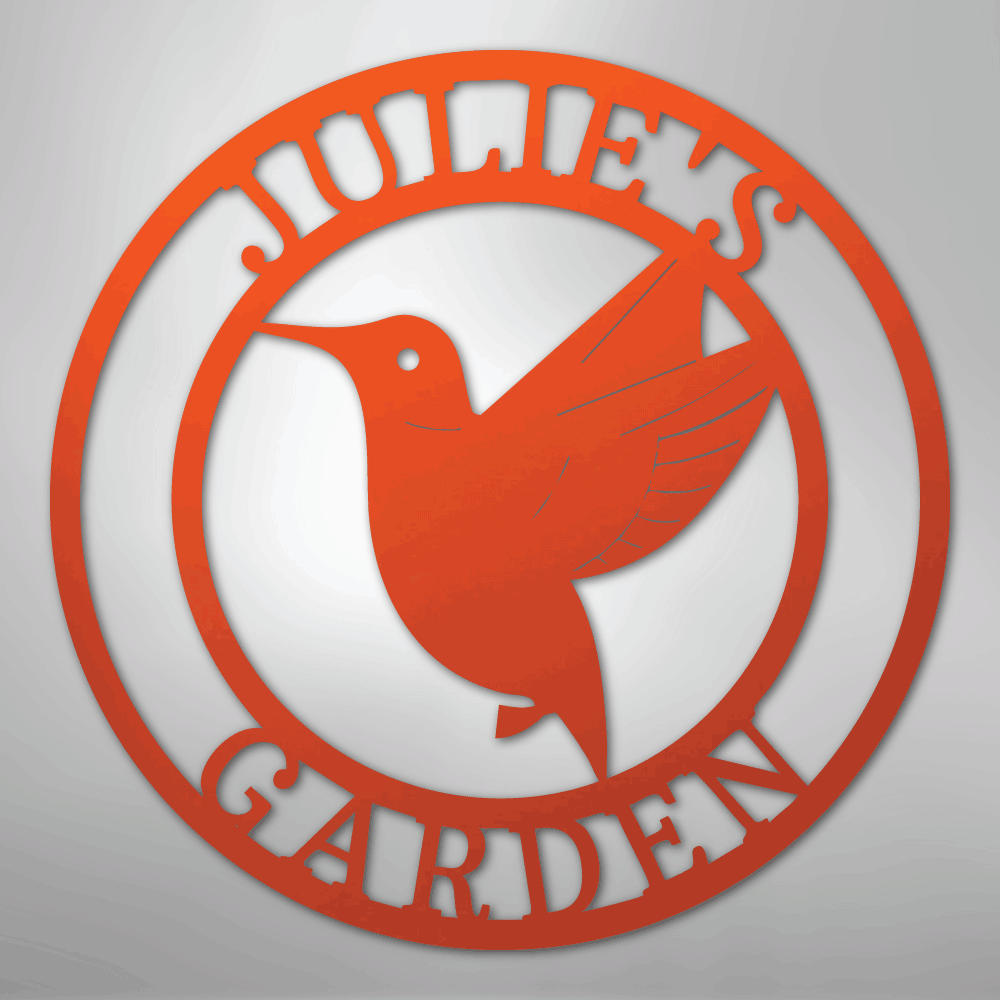 Custom Metal Wall Art - Personalized Hummingbird Name Sign Orange