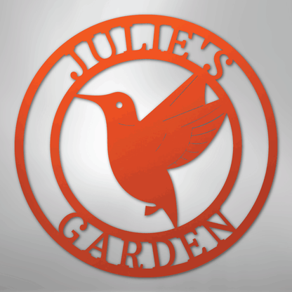 Custom Metal Wall Art - Personalized Hummingbird Name Sign Orange