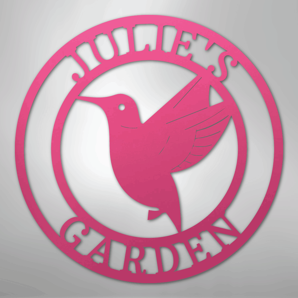Custom Metal Wall Art - Personalized Hummingbird Name Sign Pink