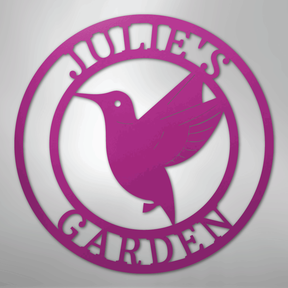 Custom Metal Wall Art - Personalized Hummingbird Name Sign Purple