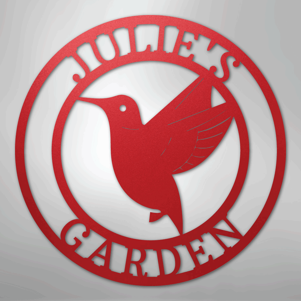 Custom Metal Wall Art - Personalized Hummingbird Name Sign Red