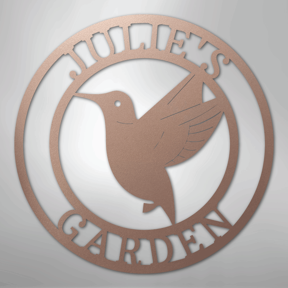 Custom Metal Wall Art - Personalized Hummingbird Name Sign Rose