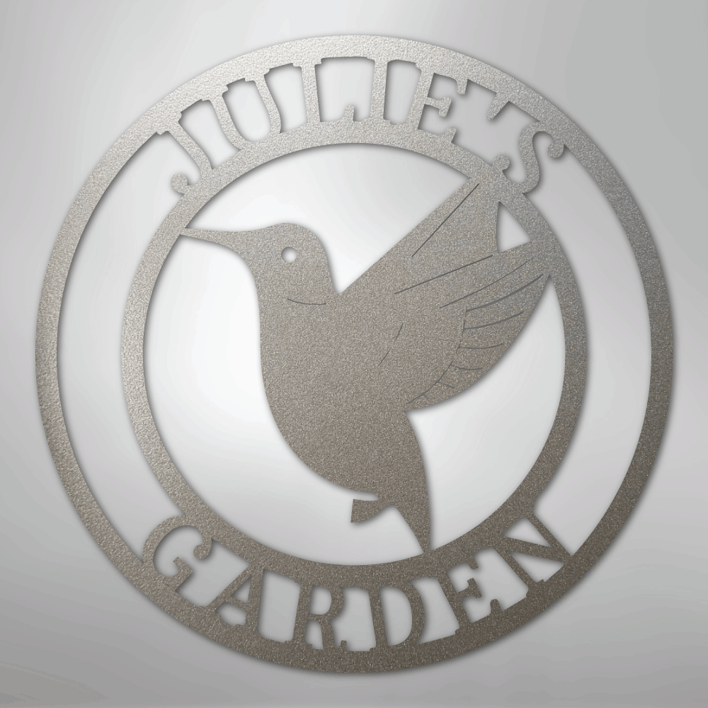 Custom Metal Wall Art - Personalized Hummingbird Name Sign Silver