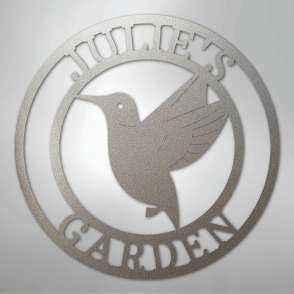 Custom Metal Wall Art - Personalized Hummingbird Name Sign Silver