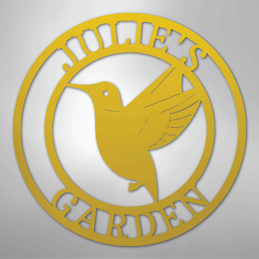 Custom Metal Wall Art - Personalized Hummingbird Name Sign Yellow
