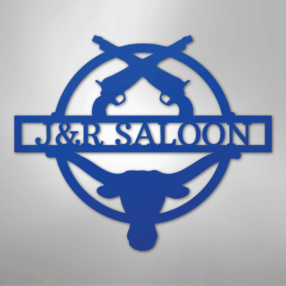 Custom Metal Wall Art - Personalized Saloon Name Monogram Sign Blue