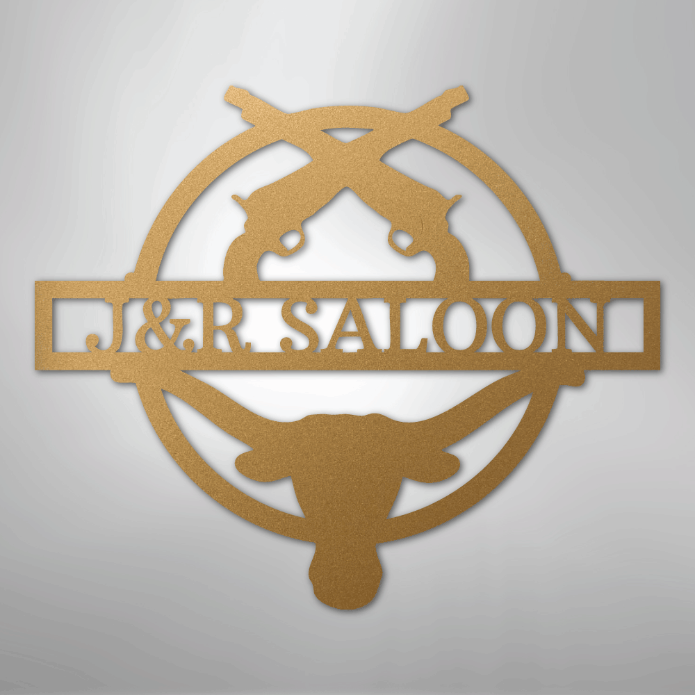 Custom Metal Wall Art - Personalized Saloon Name Monogram Sign Gold