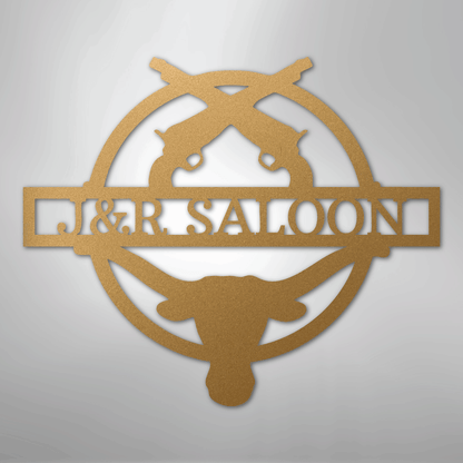 Custom Metal Wall Art - Personalized Saloon Name Monogram Sign Gold