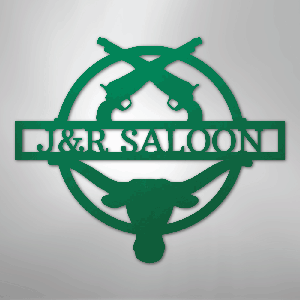Custom Metal Wall Art - Personalized Saloon Name Monogram Sign Green