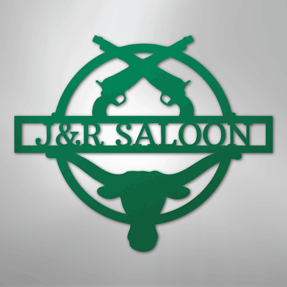 Custom Metal Wall Art - Personalized Saloon Name Monogram Sign Green