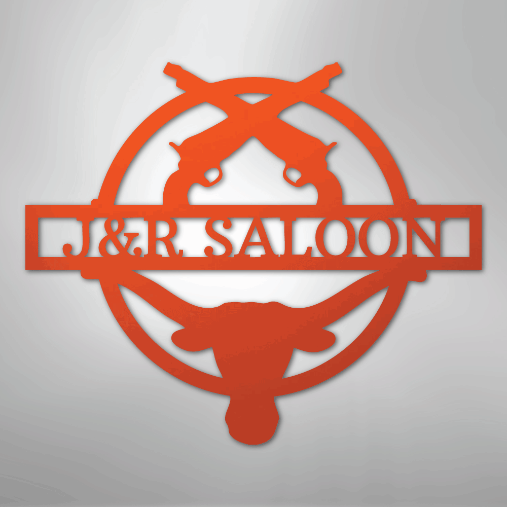 Custom Metal Wall Art - Personalized Saloon Name Monogram Sign Orange