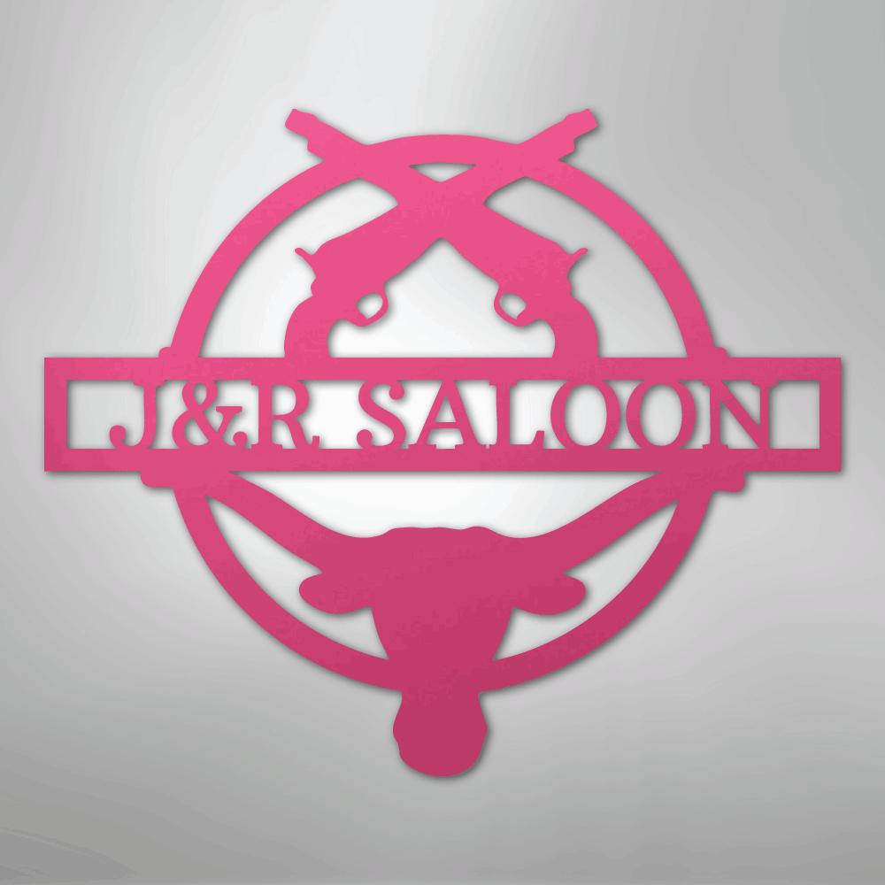 Custom Metal Wall Art - Personalized Saloon Name Monogram Sign Pink