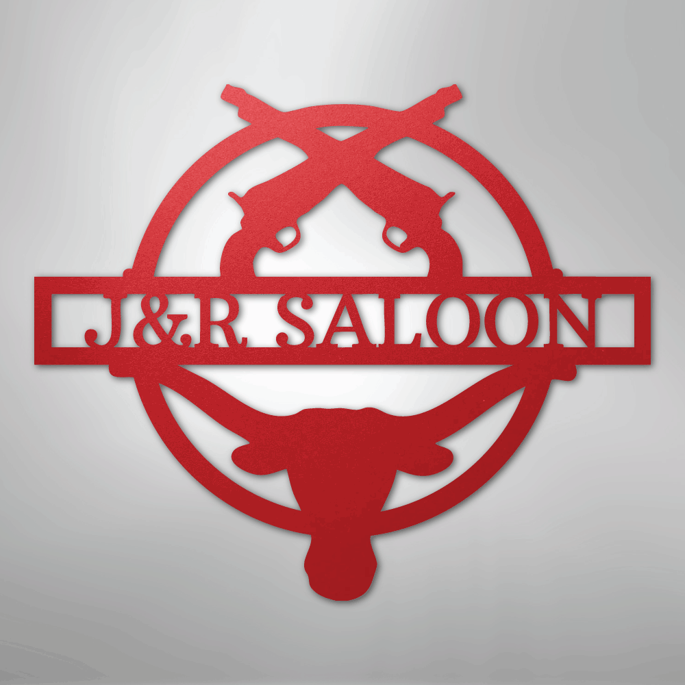 Custom Metal Wall Art - Personalized Saloon Name Monogram Sign Red