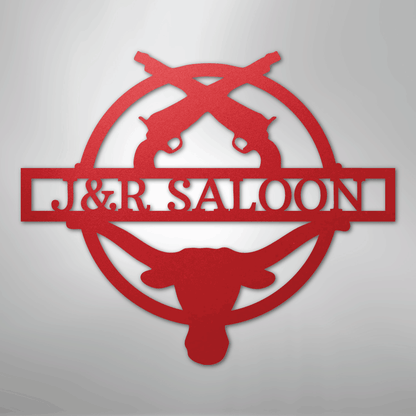 Custom Metal Wall Art - Personalized Saloon Name Monogram Sign Red