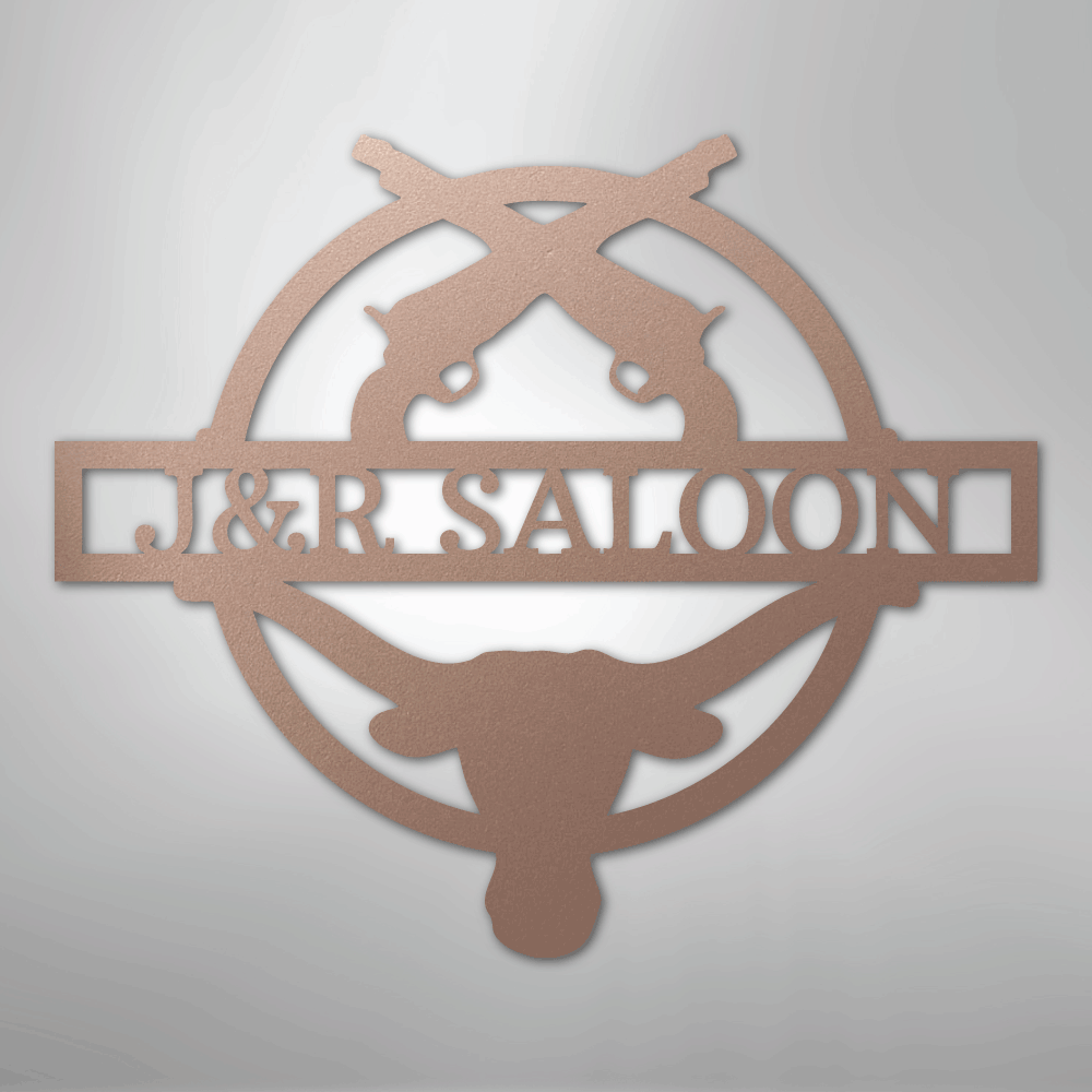 Custom Metal Wall Art - Personalized Saloon Name Monogram Sign Rose