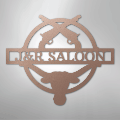 Custom Metal Wall Art - Personalized Saloon Name Monogram Sign Rose