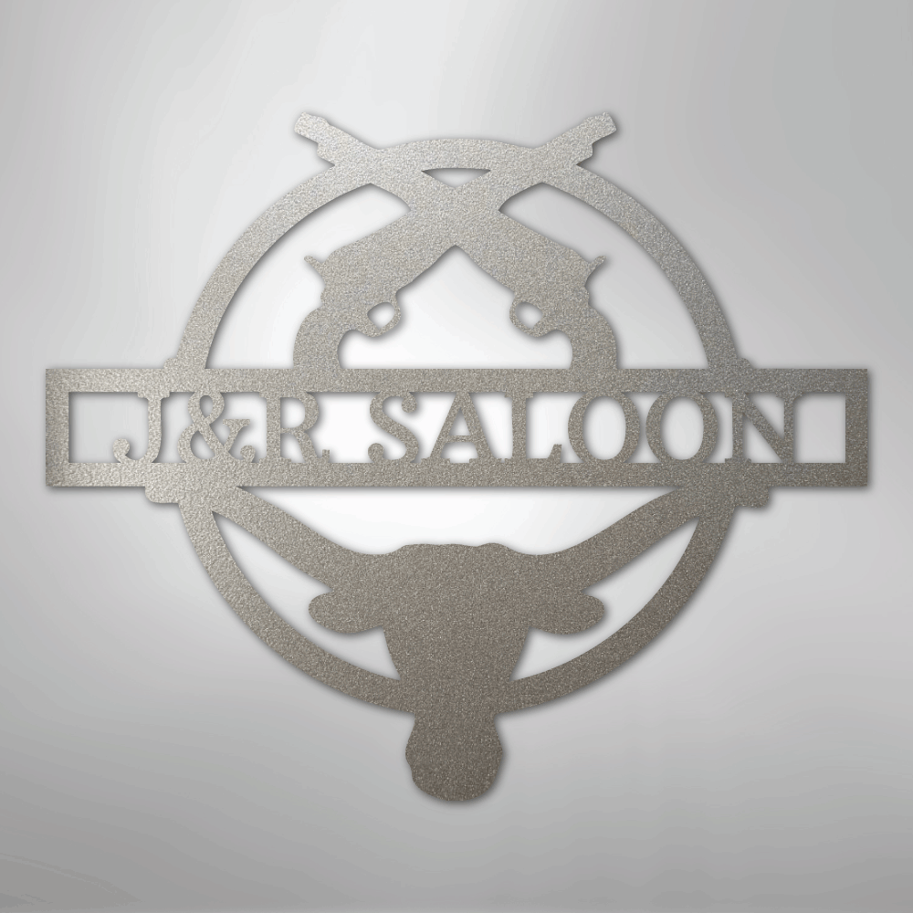 Custom Metal Wall Art - Personalized Saloon Name Monogram Sign Silver