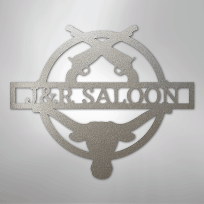 Custom Metal Wall Art - Personalized Saloon Name Monogram Sign Silver
