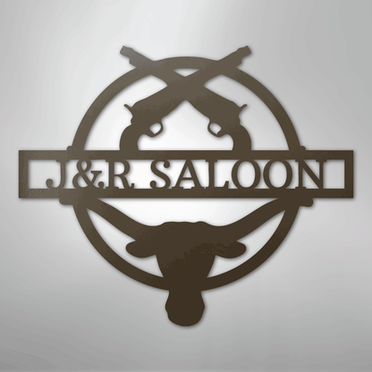Custom Metal Wall Art - Personalized Saloon Name Monogram Sign Stone