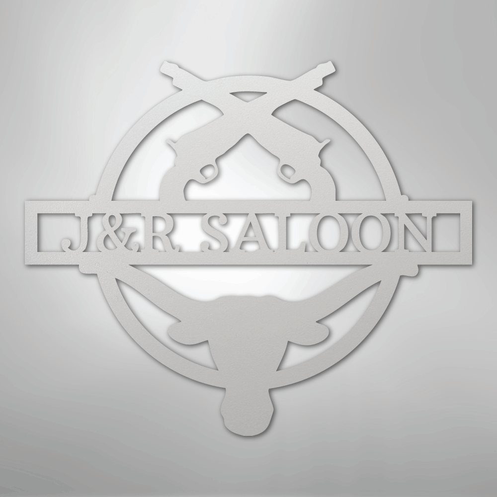Custom Metal Wall Art - Personalized Saloon Name Monogram Sign White