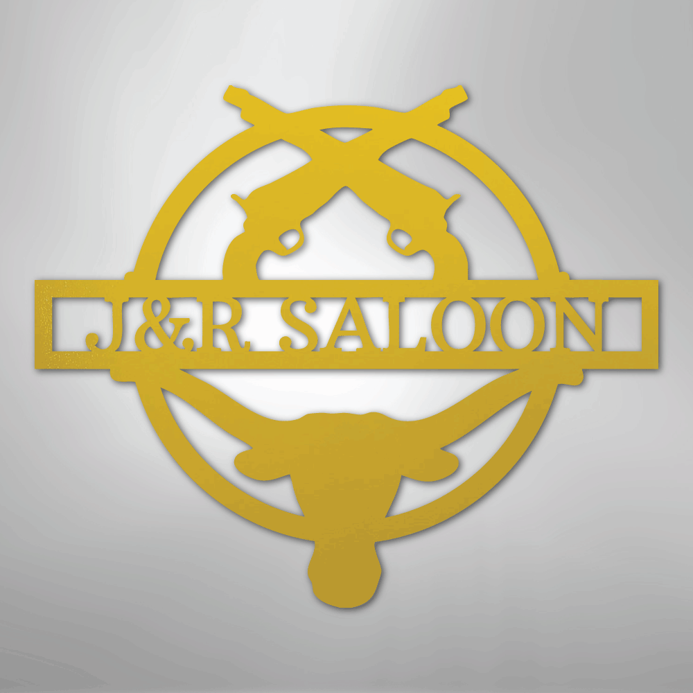 Custom Metal Wall Art - Personalized Saloon Name Monogram Sign Yellow