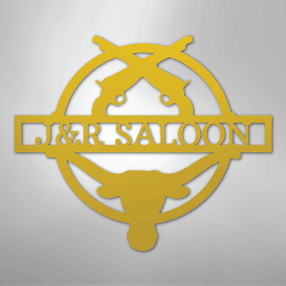 Custom Metal Wall Art - Personalized Saloon Name Monogram Sign Yellow