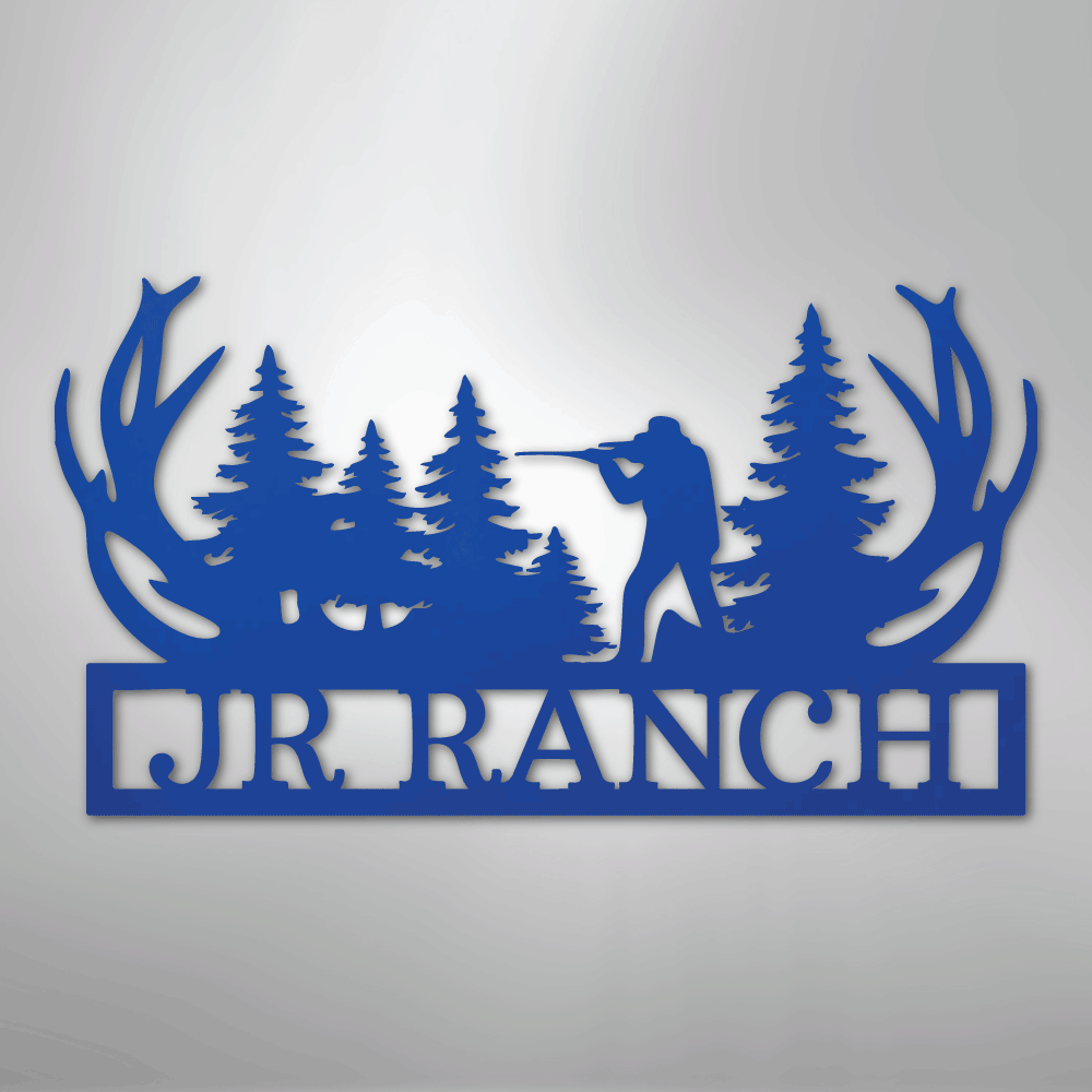 Custom Metal Wall Art - Personalized Hunting Sign Blue