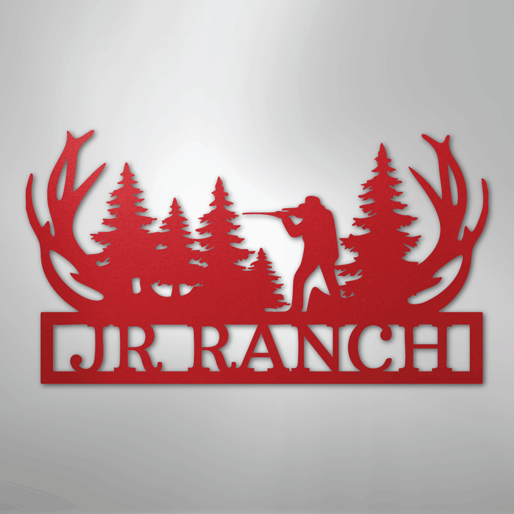 Custom Metal Wall Art - Personalized Hunting Sign Red
