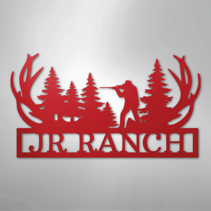 Custom Metal Wall Art - Personalized Hunting Sign Red